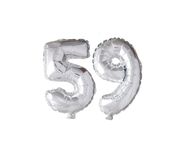 Folieballon 59 jaar Zilver 66cm