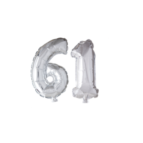 Folieballon 61 jaar Zilver 66cm