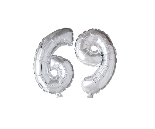 Folieballon 69 jaar Zilver 66cm Folieballon 69 jaar Zilver 66cm