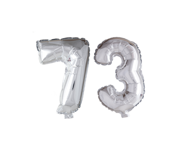 Folieballon 73 jaar Zilver 66cm