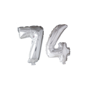 Folieballon 74 jaar Zilver 66cm