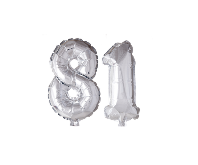 Folieballon 81 jaar Zilver 66cm