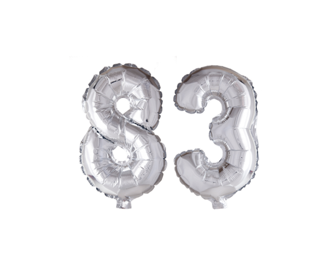 Folieballon 83 jaar Zilver 66cm Folieballon 83 jaar Zilver 66cm
