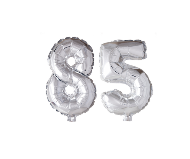 Folieballon 85 jaar Zilver 66cm