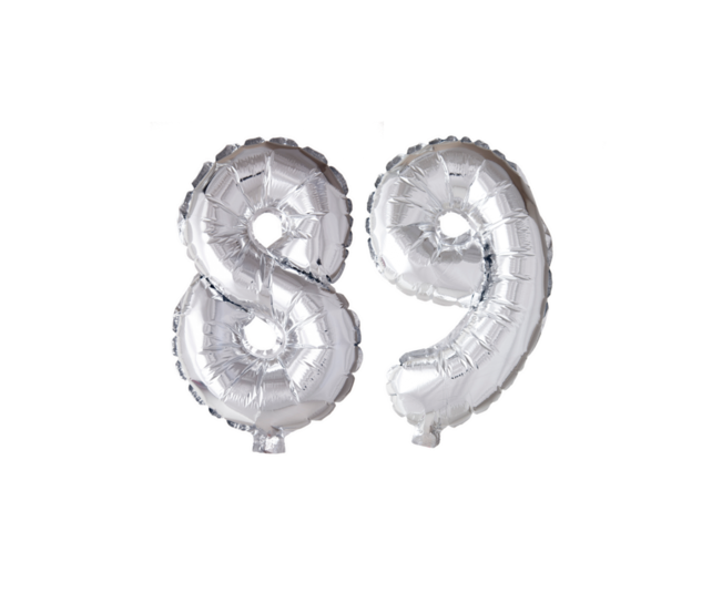 Folieballon 89 jaar Zilver 66cm