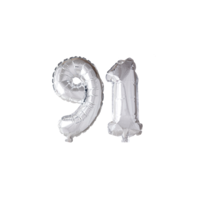 Folieballon 91 jaar Zilver 66cm