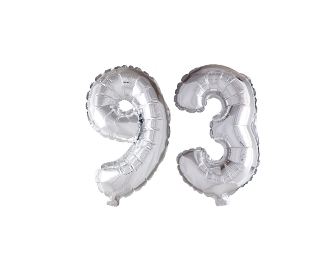 Folieballon 93 jaar Zilver 66cm