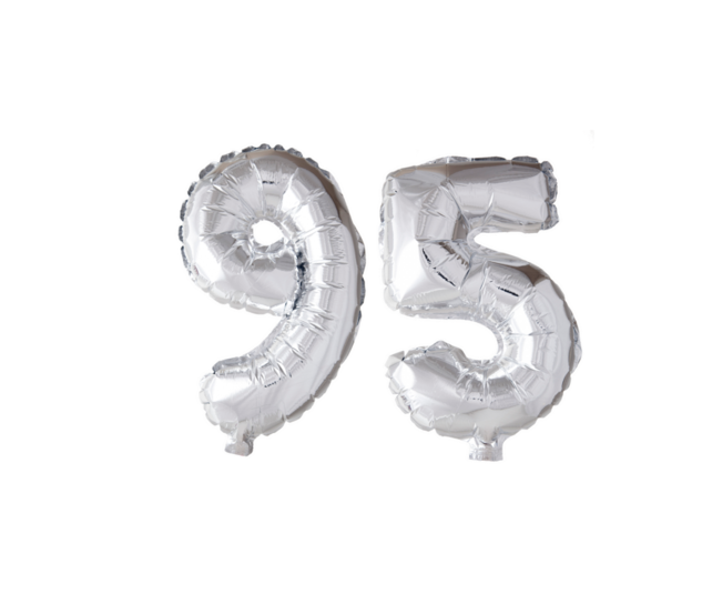 Folieballon 95 jaar Zilver 66cm
