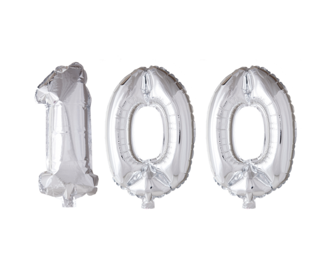 Folieballon 100 jaar Zilver 66cm