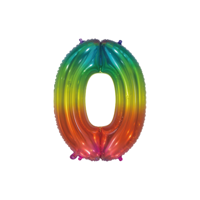 Folieballon cijfer 0 Regenboog 76cm