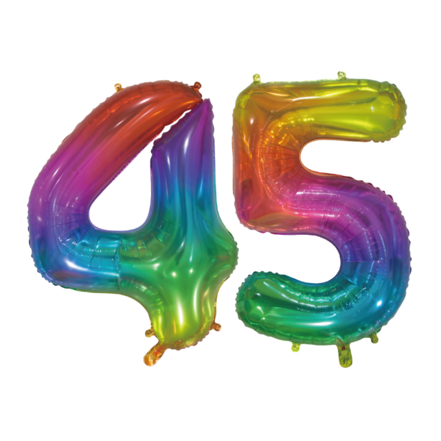 Folieballon 45 jaar Regenboog 76cm