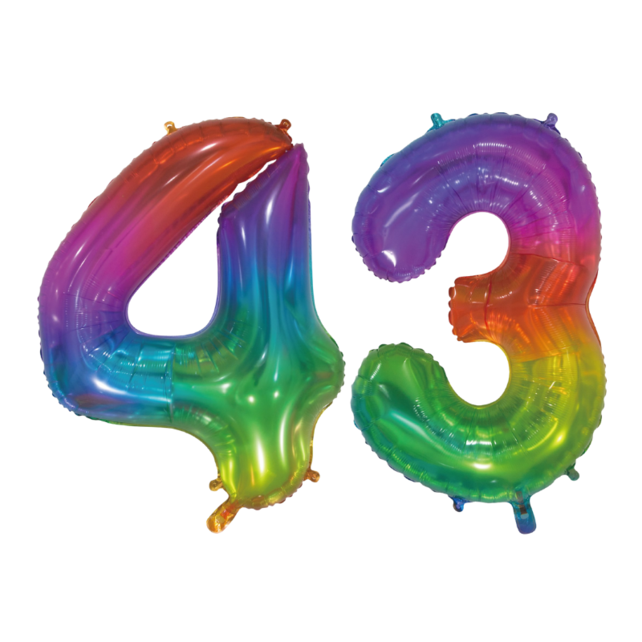 Folieballon 43 jaar Regenboog 76cm