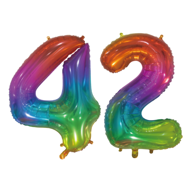 Folieballon 42 jaar Regenboog 76cm