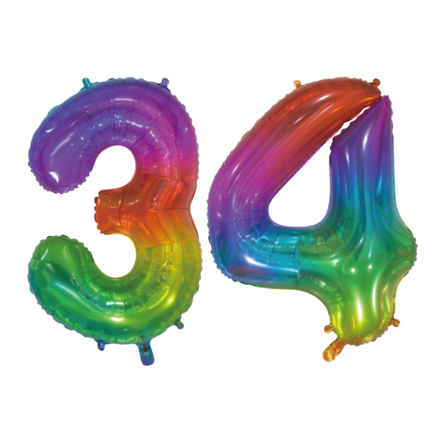 Folieballon 34 jaar Regenboog 76cm