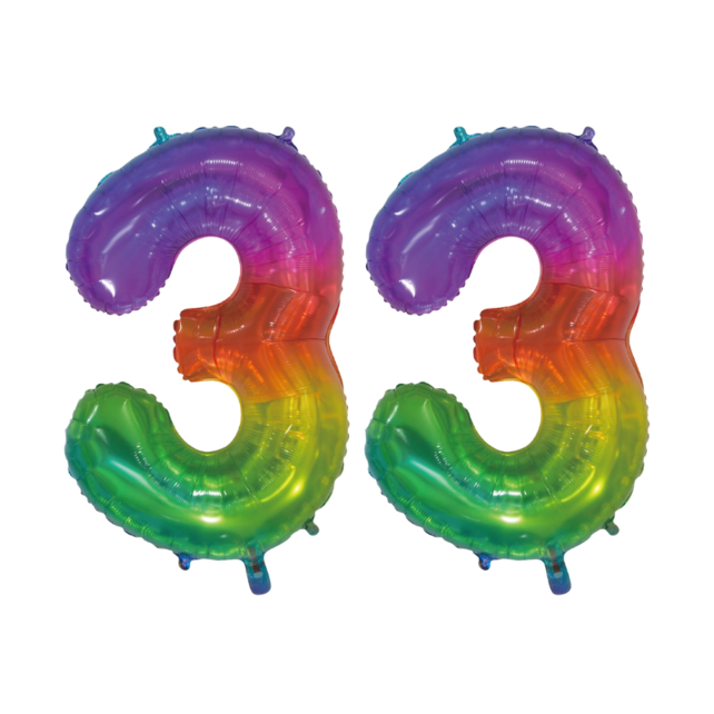 Folieballon 33 jaar Regenboog 76cm