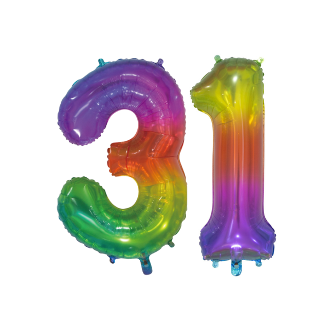 Folieballon 31 jaar Regenboog 76cm