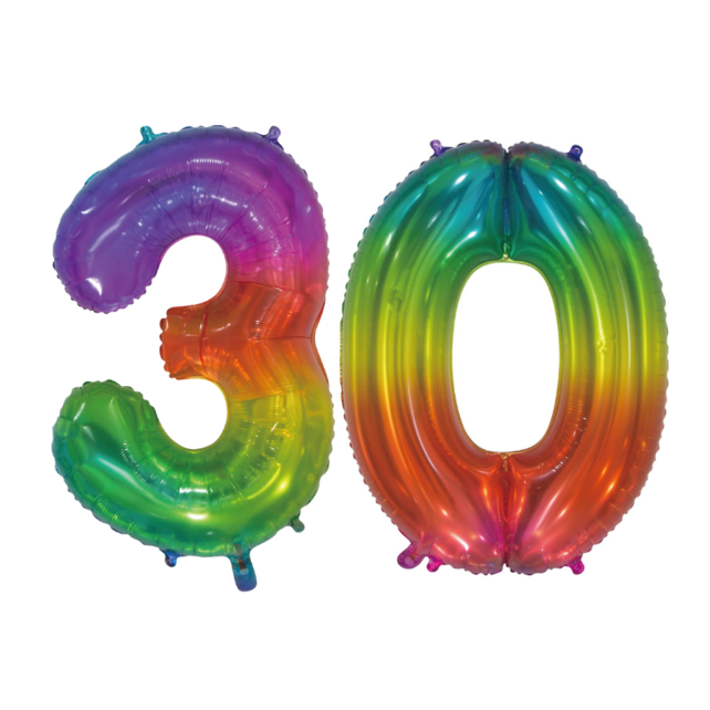 Folieballon 30 jaar Regenboog 76cm