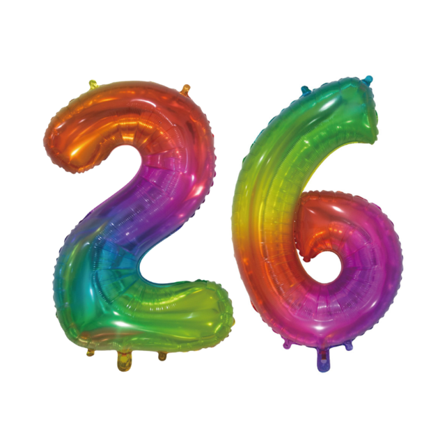 Folieballon 26 jaar Regenboog 76cm