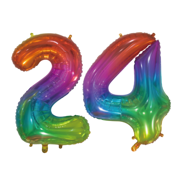Folieballon 24 jaar Regenboog 76cm