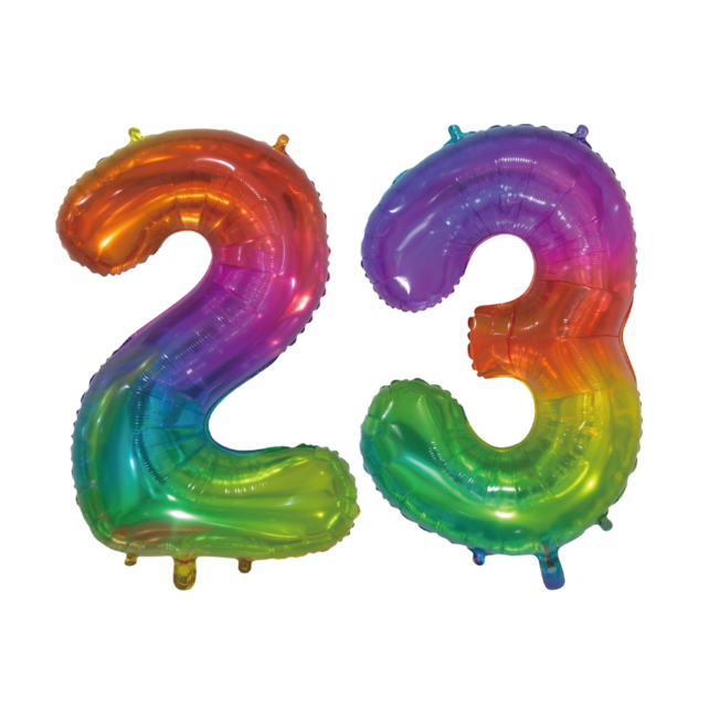 Folieballon 23 jaar Regenboog 76cm