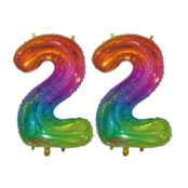 Folieballon 22 jaar Regenboog 76cm