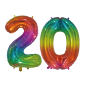 Folieballon 20 jaar Regenboog 76cm