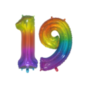 Folieballon 19 jaar Regenboog 76cm