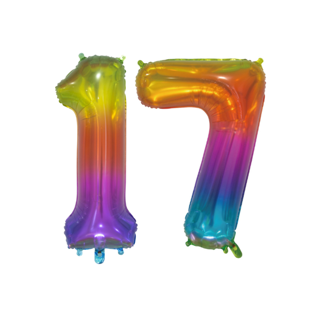 Folieballon 17 jaar Regenboog 76cm