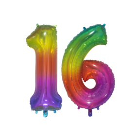 Folieballon 16 jaar Regenboog 76cm