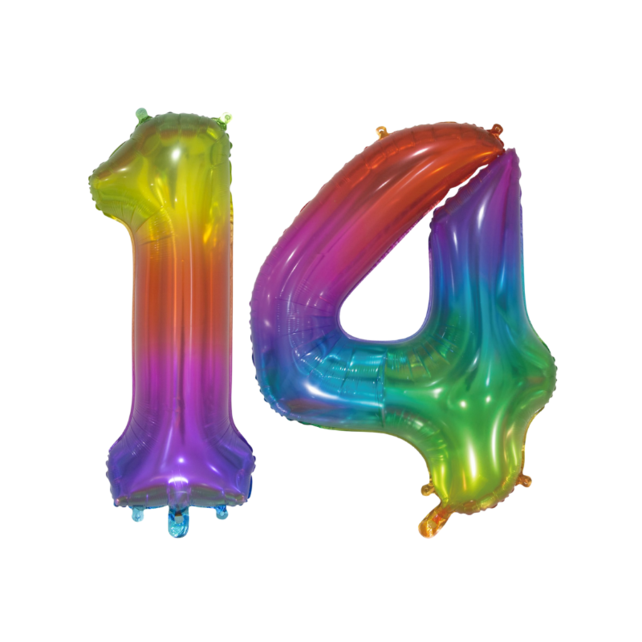 Folieballon 14 jaar Regenboog 76cm