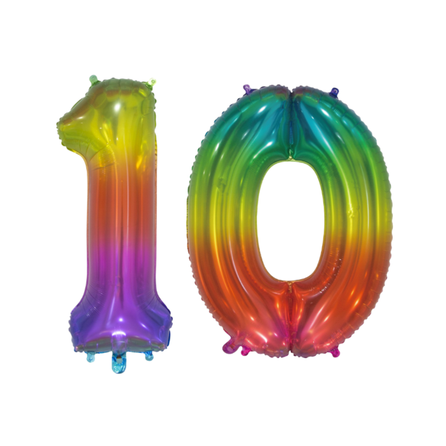 Folieballon 10 jaar Regenboog 76cm