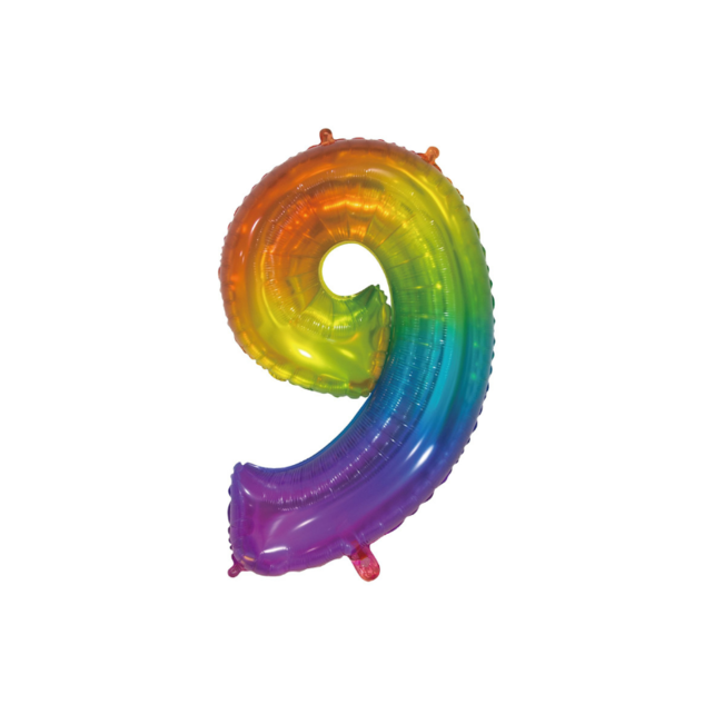 Folieballon 9 jaar Regenboog 76cm