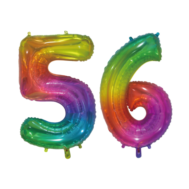 Folieballon 56 jaar Regenboog 76cm