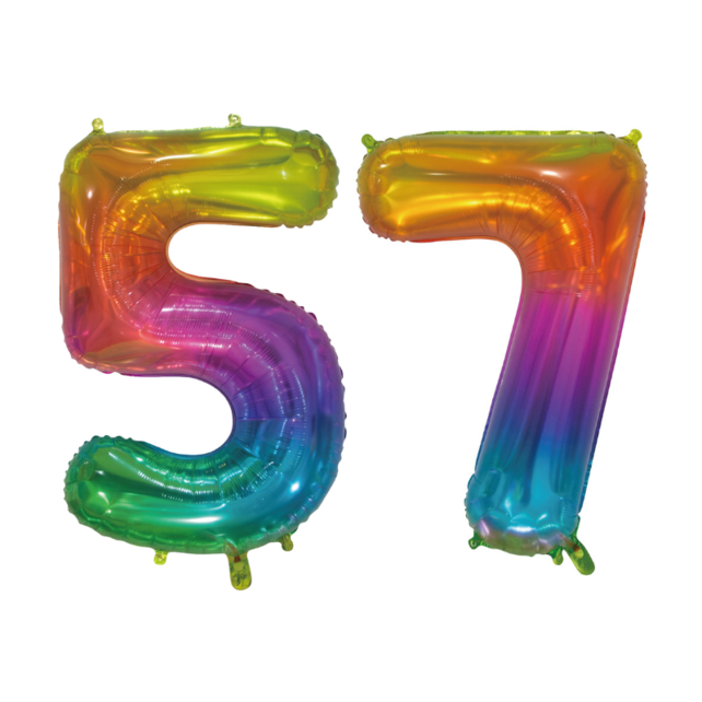 Folieballon 57 jaar Regenboog 76cm