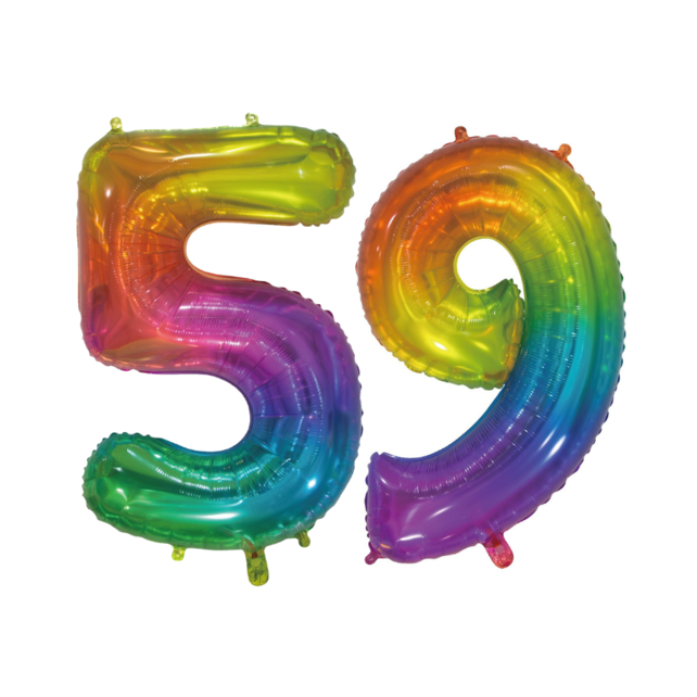 Folieballon 59 jaar Regenboog 76cm