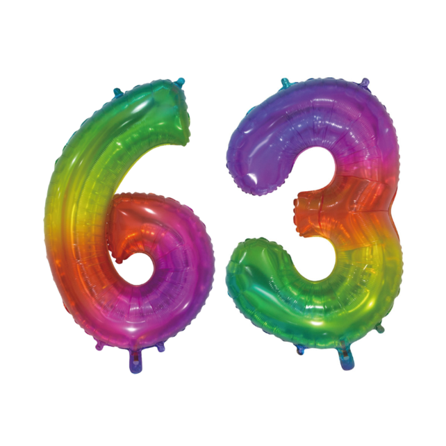 Folieballon 63 jaar Regenboog 76cm
