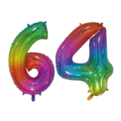 Folieballon 64 jaar Regenboog 76cm