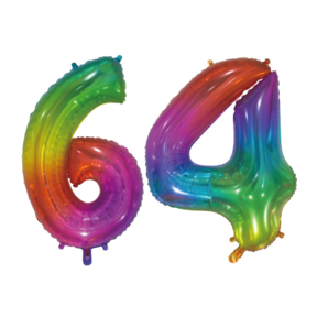 Folieballon 64 jaar Regenboog 76cm