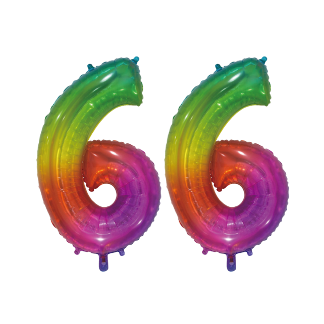 Folieballon 66 jaar Regenboog 76cm