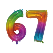 Folieballon 67 jaar Regenboog 76cm