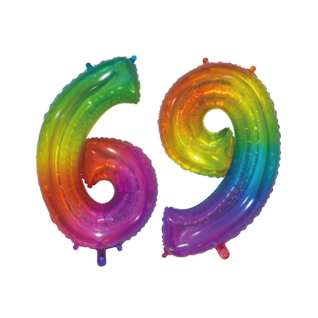 Folieballon 69 jaar Regenboog 76cm Folieballon 69 jaar Regenboog 76cm