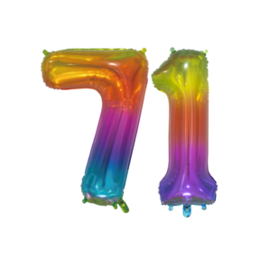 Folieballon 71 jaar Regenboog 76cm