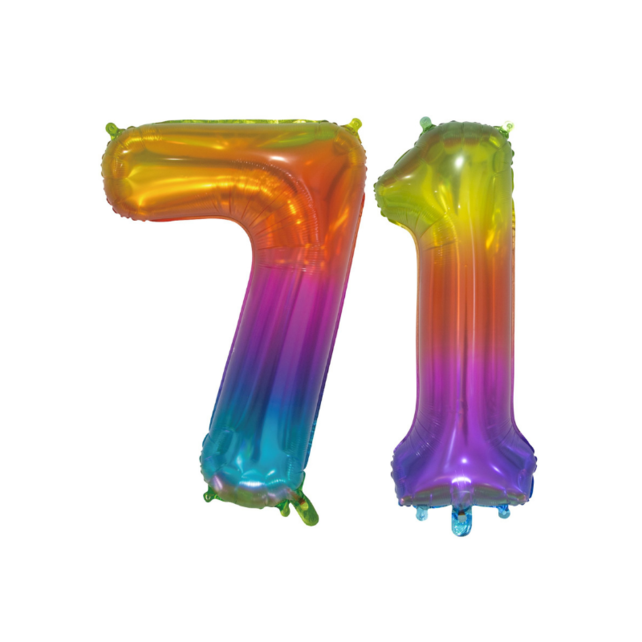 Folieballon 71 jaar Regenboog 76cm