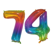 Folieballon 74 jaar Regenboog 76cm