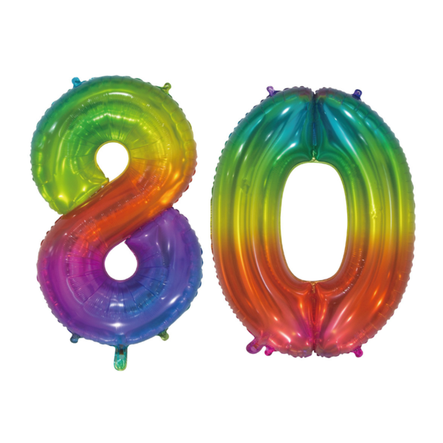 Folieballon 80 jaar Regenboog 76cm