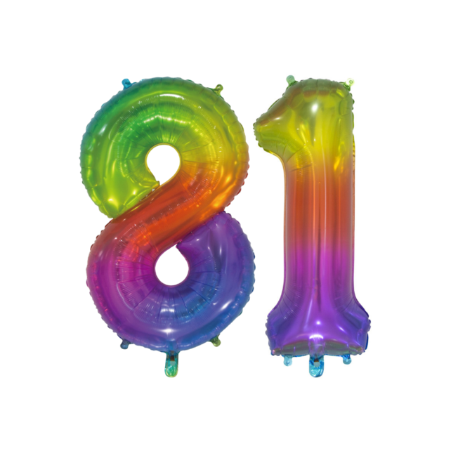 Folieballon 81 jaar Regenboog 76cm