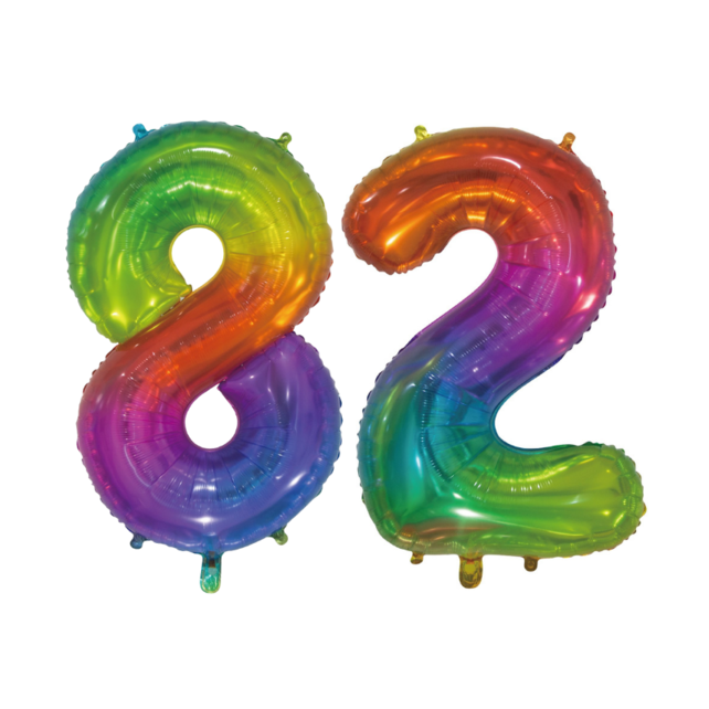 Folieballon 82 jaar Regenboog 76cm