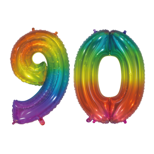 Folieballon 90 jaar Regenboog 76cm
