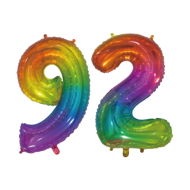 Folieballon 92 jaar Regenboog 76cm