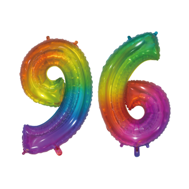 Folieballon 96 jaar Regenboog 76cm